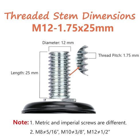 5" Threaded Stem Caster Metric M12-1.75x25mm(Bolt Diameter 12mm, Length:25mm, Thread Pitch 1.75 mm) 1500lbs Heavy Duty Swivel Caster Wheels Set of 4 castors for All Floor in Saudi Arabia