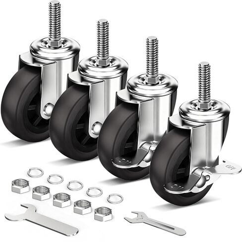عجلات Climberer شديدة التحمل مقاس 2 بوصة، مجموعة مكونة من 4 قطع مع طلاء كروم بلمسة نهائية مرآة، وجذع ملولب 3/8 بوصة - 35 مم، وعجلات قفل دوارة هادئة، رمادي in Kuwait