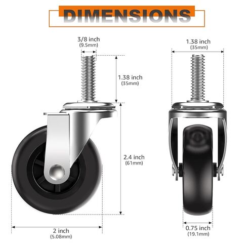 عجلات Climberer شديدة التحمل مقاس 2 بوصة، مجموعة مكونة من 4 قطع مع طلاء كروم بلمسة نهائية مرآة، وجذع ملولب 3/8 بوصة - 35 مم، وعجلات قفل دوارة هادئة، رمادي in Kuwait