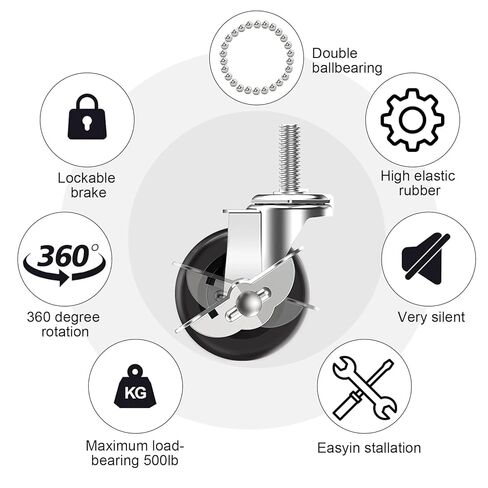 عجلات Climberer شديدة التحمل مقاس 2 بوصة، مجموعة مكونة من 4 قطع مع طلاء كروم بلمسة نهائية مرآة، وجذع ملولب 3/8 بوصة - 35 مم، وعجلات قفل دوارة هادئة، رمادي in Kuwait