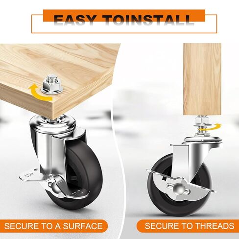 عجلات Climberer شديدة التحمل مقاس 2 بوصة، مجموعة مكونة من 4 قطع مع طلاء كروم بلمسة نهائية مرآة، وجذع ملولب 3/8 بوصة - 35 مم، وعجلات قفل دوارة هادئة، رمادي in Kuwait