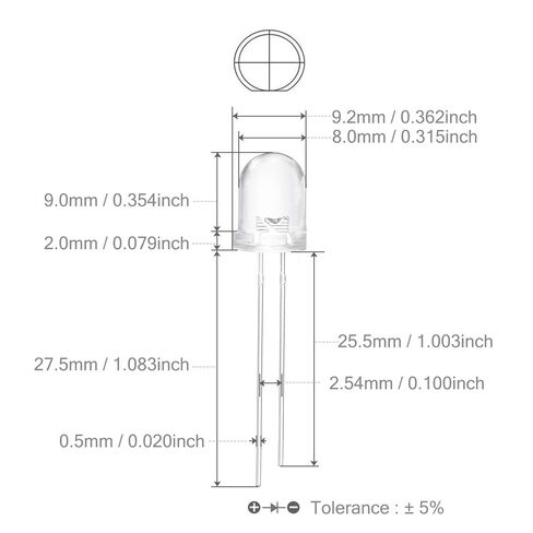 Chanzon 50 pcs 8mm White LED Diode Lights (Clear Round Transparent DC 3V 20mA) Bright Lighting Bulb Lamps Electronics Components Indicator Light Emitting Diodes in Saudi Arabia