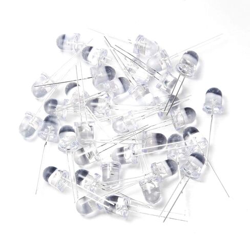 Chanzon 50 pcs 8mm White LED Diode Lights (Clear Round Transparent DC 3V 20mA) Bright Lighting Bulb Lamps Electronics Components Indicator Light Emitting Diodes in Saudi Arabia