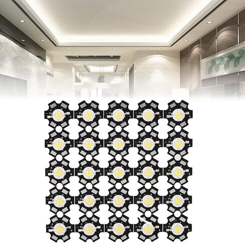 xuuyuu 25 قطعة رقاقة LED، رقاقة LED عالية الطاقة - 3 وات عالية السطوع مدمجة مصدر ضوء LED لمبة كشاف خرز لمصباح إضاءة DIY (أبيض 6000-6500K) in Kuwait