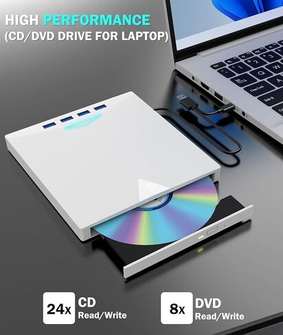 محرك الأقراص المضغوطة/DVD خارجي للكمبيوتر المحمول ، 8 في 1 LED DVD Player Player CD-ROM DVD-R Burner Writer USB 3.0 محرك أقراص خارجي متوافق مع سطح المكتب MAC ، Windows 11/10/8/7 Linux in Saudi Arabia