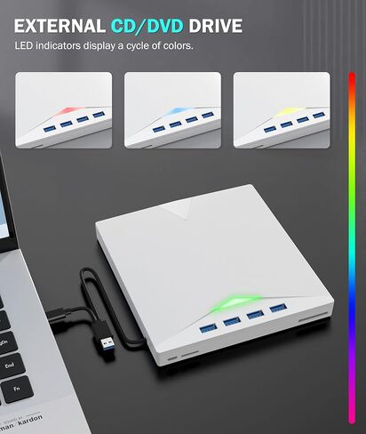 محرك الأقراص المضغوطة/DVD خارجي للكمبيوتر المحمول ، 8 في 1 LED DVD Player Player CD-ROM DVD-R Burner Writer USB 3.0 محرك أقراص خارجي متوافق مع سطح المكتب MAC ، Windows 11/10/8/7 Linux in Saudi Arabia
