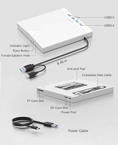 محرك الأقراص المضغوطة/DVD خارجي للكمبيوتر المحمول ، 8 في 1 LED DVD Player Player CD-ROM DVD-R Burner Writer USB 3.0 محرك أقراص خارجي متوافق مع سطح المكتب MAC ، Windows 11/10/8/7 Linux in Saudi Arabia