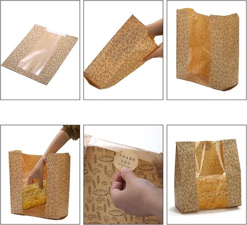Hacaroa 100 Pack Paper Bread Bags with Clear Window, 10.8"x10"x4" Kraft Bakery Bag with 100 Stickers, Brown Toast Packaging Bags for Sourdough Bread, Cookie in Saudi Arabia