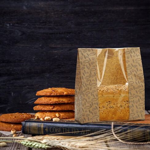 Hacaroa 100 Pack Paper Bread Bags with Clear Window, 10.8"x10"x4" Kraft Bakery Bag with 100 Stickers, Brown Toast Packaging Bags for Sourdough Bread, Cookie in Saudi Arabia