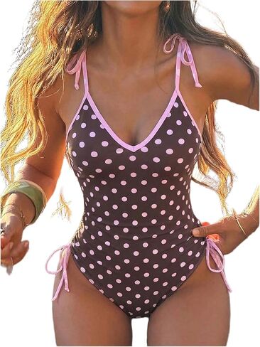 BEAUDRM Women's One Piece Swimsuit Polka Dots Tie Strap Bathing Suits Monokini Swimwear in Saudi Arabia
