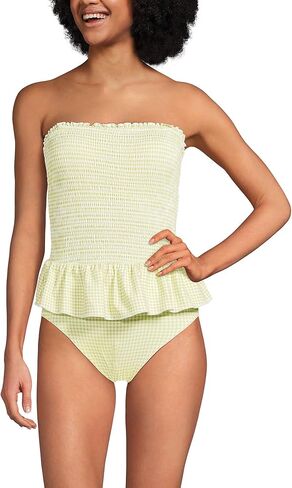 Lands' End Women's Smocked Bandeau Peplum One Piece Swimsuit in Saudi Arabia