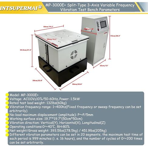 INTSUPERMAI 3-Axis Programmable Vibration Test Equipment MP-3000E+, 1-400Hz Industrial Lab Machine for Electronics/Auto, 132lbs Load Weight,with Split-Type Circuit & Overload Protection 110V 1.5KW in Saudi Arabia