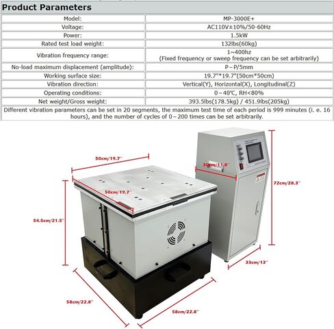 3-Axis Variable Frequency Vibration Test Bench MP-3000E+ Intelligent Vibration Testing Machine 1-400Hz Variable Frequency Vibration Test Bench with 132lbs(60kg) Loading, AC110V in Saudi Arabia