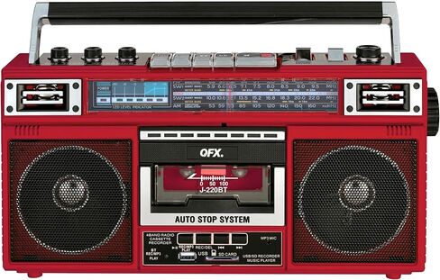 QFX J-220BT Purple Boombox تحويل من الراديو إلى كاسيت مع راديو 4-band (AM ، FM ، SW1 ، SW2) مع Bluetooth ، مكبرات صوت مزدوجة 3 بوصات ، ميكروفون مدمج ، مسجل ، ومعادلة 3 النطاق in Saudi Arabia