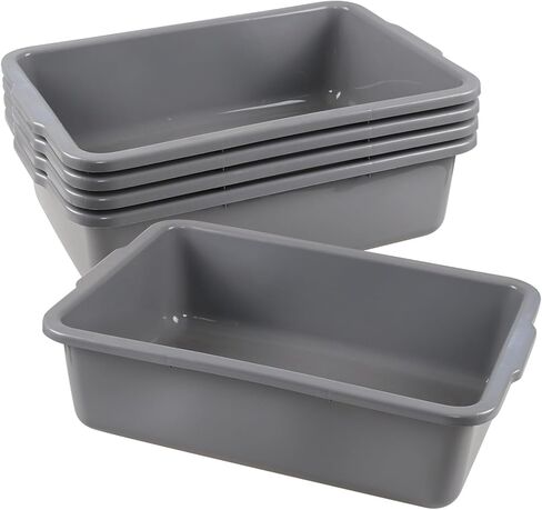 4-Pack 32 L Commercial Bus Tub, Large Plastic Rectangular Dishpan Tub, Grey in Saudi Arabia
