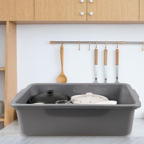 4-Pack 32 L Commercial Bus Tub, Large Plastic Rectangular Dishpan Tub, Grey in Saudi Arabia