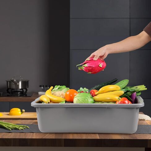 4-Pack 32 L Commercial Bus Tub, Large Plastic Rectangular Dishpan Tub, Grey in Saudi Arabia