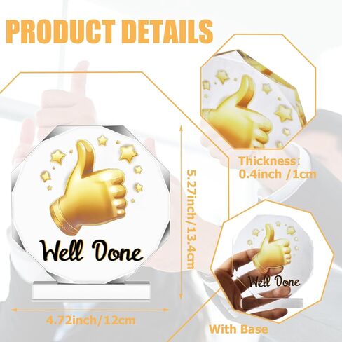Well Done Trophy - Acrylic Championship Trophy Award, 4.72x5.27 Inch - Perfect for Sports Tournaments, Academic Competitions, School Awards, Party Prizes for Adults in Saudi Arabia