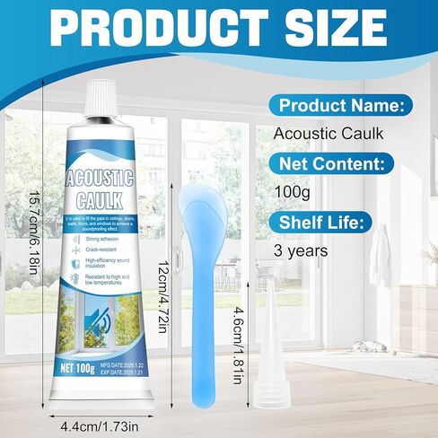 100g Acoustical Sealant, Acoustic Caulk Acoustical Caulk High-Efficiency Sound Insulation Strong Adhesion Durability for Sound Insulation of Gaps in Ceilings Door Walls Floors Window in Kuwait