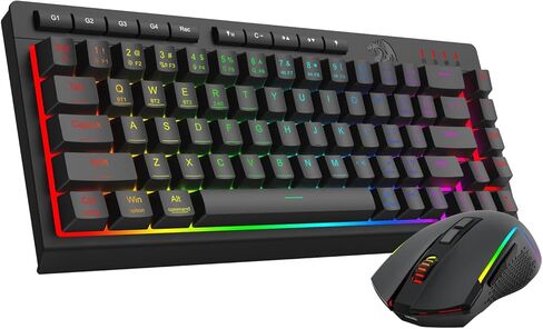 لوحة مفاتيح ألعاب Redragon اللاسلكية وسرد الماوس ، Bluetooth/2.4G/USB-C ، RGB Backlit ، مفاتيح الماكرو ، دعم البرمجيات ، 60 ٪ من الغشاء الهادئ المحمولة و 12800 dpi الماوس in Kuwait