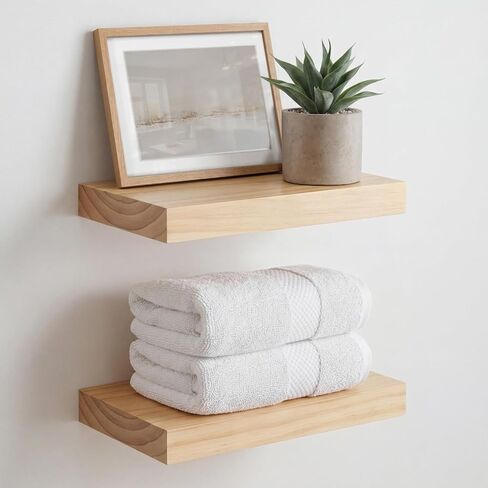 Homeforia 20 inch Floating Shelf Oak, High End Solid Real Wood 20inch Long Floating Shelves for Wall Mounted, Honey Oak Wooden 20in Floating Shelves, Heavy Duty Bracket, 20 X 6.5 X 1.75 inch, Set of 2 in Saudi Arabia