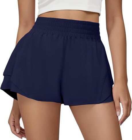 FireSwan Running Shorts for Women 2 in 1 High Waisted Quick Dry Butterfly Flowy Athletic Gym Yoga with Pockets in Kuwait