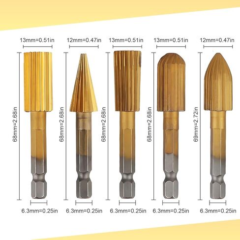 5Pcs HSS Woodworking Rotary File, Hex Shank Double Cut Metal Grinder Drill Bit, High Speed Steel Multi-Material Carving Tool for Wood, Resin, Metal, Stone, Dremel Drill Bits Compatible in Saudi Arabia