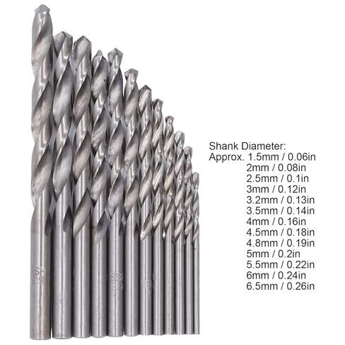 Round Drill Bits Set with Various Sizes and 135° Outer Angle for Woodworking and Metalworking (Silver) in Saudi Arabia