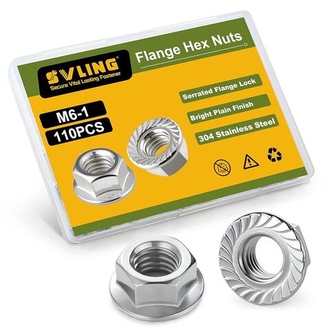 M10 Flange Nuts 32Pcs, Metric M10-1.5mm Serrated Flange Hex Nuts 304 Stainless Steel 18-8, Bright Plain Finish in Kuwait