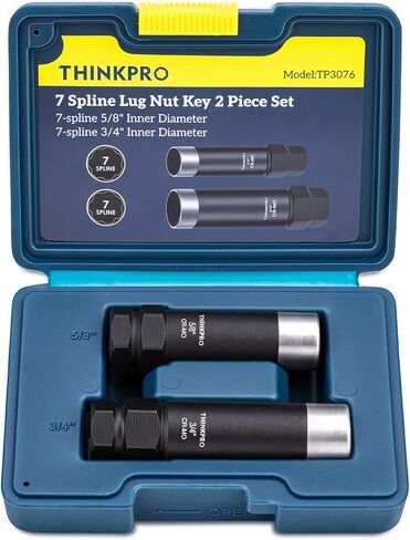 7 Spline Lug Nut Key Set - Thin Wall Spline Socket Removal Tool Kit for Aftermarket Wheels, Reinforced Cr-Mo Steel Dual Hex Drive (3/4" & 13/16") with 3/8" Drive and Storage Case,Black in Kuwait