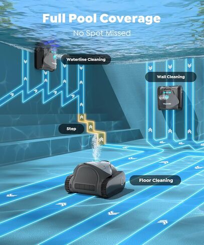 منظف ​​حمام السباحة الآلي C1، 170-180 دقيقة، شفط قوي للغاية، تنظيف الجدران وخط الماء، مكنسة حمام السباحة لحمامات السباحة الداخلية، ترشيح مزدوج، ملاحة ذكية، دعم التطبيقات in Kuwait