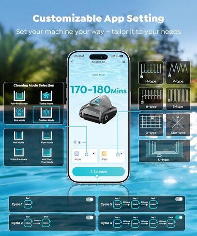 C1 Robotic Pool Cleaner, 170-180 Mins, Ultra-Strong Suction, Wall & Waterline Cleaning, Pool Vacuum for Inground Pools, Dual Filtration, Smart Navigation, App Support in Saudi Arabia
