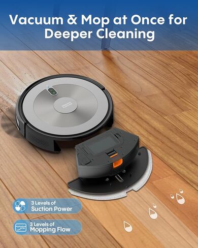 Robot Vacuum and Mop Combo, 5000Pa 3-in-1 Robotic Vacuum Cleaner, Brushless Motor, Tangle-Free Design, Smart App/Alexa Control, Auto Charging & Schedule, ideal for Pet Hair, Hard Floor and Carpet in Saudi Arabia