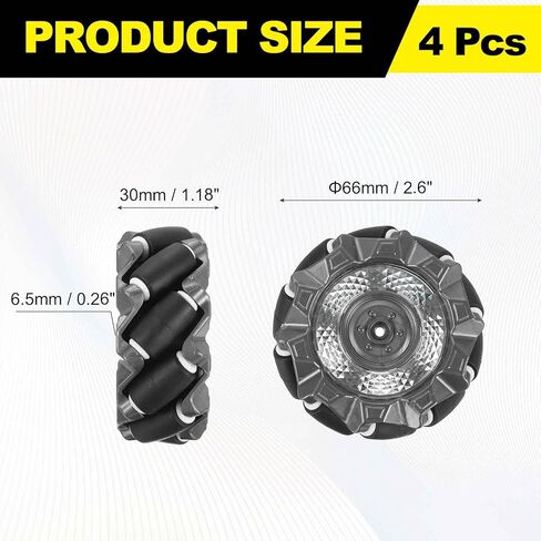 MECCANIXITY 2Set Mecanum Wheels Set, 66mm / 2.6" ABS Rubber Omnidirectional Wheels for Smart Robot Car Parts DIY Models Accessories, Black in Saudi Arabia