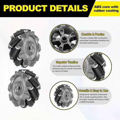 MECCANIXITY 2Set Mecanum Wheels Set, 66mm / 2.6" ABS Rubber Omnidirectional Wheels for Smart Robot Car Parts DIY Models Accessories, Black in Saudi Arabia