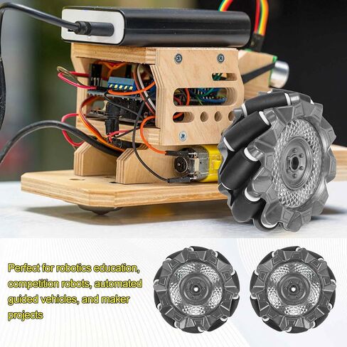 MECCANIXITY 2Set Mecanum Wheels Set, 66mm / 2.6" ABS Rubber Omnidirectional Wheels for Smart Robot Car Parts DIY Models Accessories, Black in Saudi Arabia
