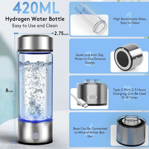 2026 New Hydrogen Water Bottle, 2800PPB in 3Min, SPE PEM Tech, Portable 16OZ, Rechargeable Hydrogen Water Bottle for Travel, Home, Office – Gift for Family & Friends (XR-15) in Saudi Arabia