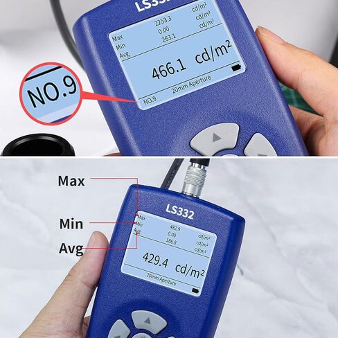 مقياس الإنارة الرقمي، مقياس السطوع، مقياس الضوء مع مجسات قابلة للتبديل 10 مم / 20 مم، نطاق 1-1000000 شمعة / متر مربع، لشاشات HDR وأجهزة العرض وشاشات LED in Kuwait