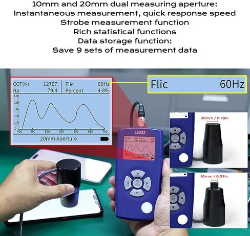 مقياس الإنارة الرقمي، مقياس السطوع، مقياس الضوء مع مجسات قابلة للتبديل 10 مم / 20 مم، نطاق 1-1000000 شمعة / متر مربع، لشاشات HDR وأجهزة العرض وشاشات LED in Kuwait