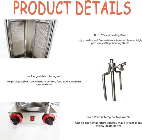 آلة شواء شاورما غاز LP آلة الدوران العمودية آلة الدوران الدوارة آلة كباب دونر مع 2 شعلات لحفلات المطبخ المنزلي والمطعم in Kuwait