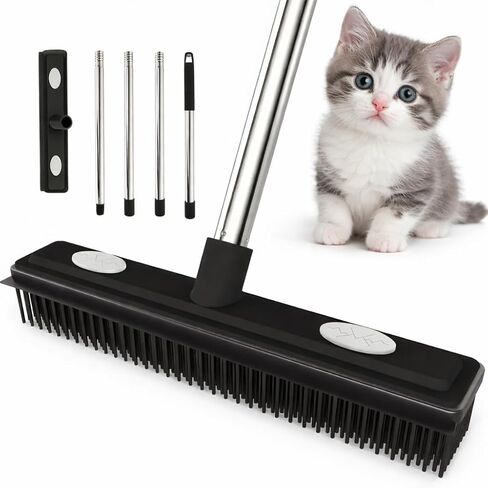 Carpet Rake Reusable Pet Hair Remover Rubber Broom with Squeegee for Pet Hair Removal Tool 59" Long Handle Cat and Dog Hair Remover for Area Rugs, Carpet, Hardwood Floor, Tile in Kuwait