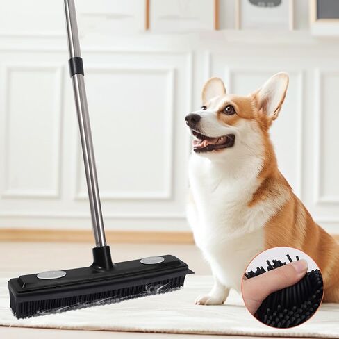 Carpet Rake Reusable Pet Hair Remover Rubber Broom with Squeegee for Pet Hair Removal Tool 59" Long Handle Cat and Dog Hair Remover for Area Rugs, Carpet, Hardwood Floor, Tile in Kuwait