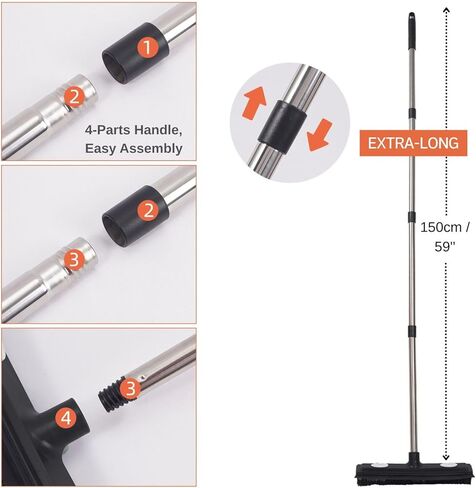 Carpet Rake Reusable Pet Hair Remover Rubber Broom with Squeegee for Pet Hair Removal Tool 59" Long Handle Cat and Dog Hair Remover for Area Rugs, Carpet, Hardwood Floor, Tile in Kuwait