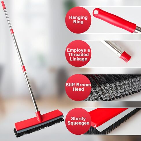 15.7 Inch Floor Scrub Brush Removable Stainless Steel Handle 2 in 1 Scrape Brush Stiff Bristle Shower Scrubber for Cleaning Patio Bathroom Garage Kitchen Wall Deck Tub Tile 52.4 inch Tall in Kuwait