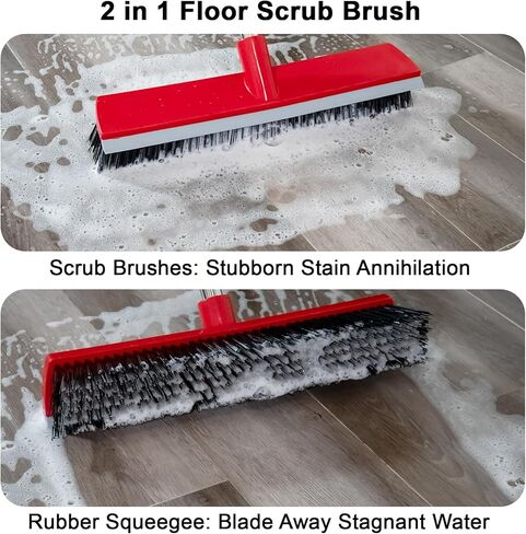15.7 Inch Floor Scrub Brush Removable Stainless Steel Handle 2 in 1 Scrape Brush Stiff Bristle Shower Scrubber for Cleaning Patio Bathroom Garage Kitchen Wall Deck Tub Tile 52.4 inch Tall in Kuwait