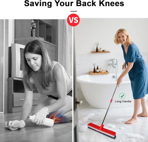 15.7 Inch Floor Scrub Brush Removable Stainless Steel Handle 2 in 1 Scrape Brush Stiff Bristle Shower Scrubber for Cleaning Patio Bathroom Garage Kitchen Wall Deck Tub Tile 52.4 inch Tall in Kuwait