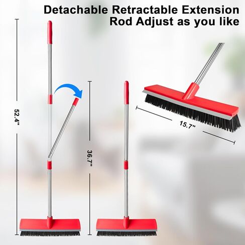 15.7 Inch Floor Scrub Brush Removable Stainless Steel Handle 2 in 1 Scrape Brush Stiff Bristle Shower Scrubber for Cleaning Patio Bathroom Garage Kitchen Wall Deck Tub Tile 52.4 inch Tall in Kuwait