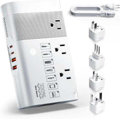 محول جهد Doace 500W Universal 220V إلى 110 فولت ، محول محول سدادات السفر الأوروبي النقي موجة ، محول لنا إلى معظم أوروبا ， UK/AU/EU/IT مع 3 منافذ أمريكية و 4 USB in Saudi Arabia