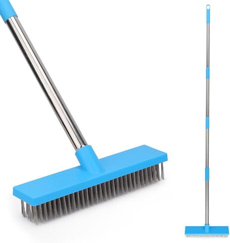 Heavy Duty Wire Broom with 70.8" Telescopic Handle: Stainless Steel Outdoor Broom for Cleaning Moss Concrete Floors Grout Gardens Patio Deck Concrete Garage (Style 2) in Kuwait
