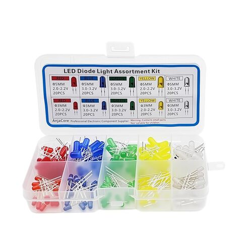 200PCS 3mm & 5mm LED Light Emitting Diode Assortment Kit, 5 Colors (Red/Green/Blue/Yellow/White) with Storage Box – for DIY Electronics & STEM Projects in Saudi Arabia